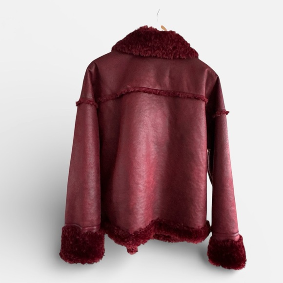 NVLT Burgundy Faux Shearling Jacket - Picture 2 of 8